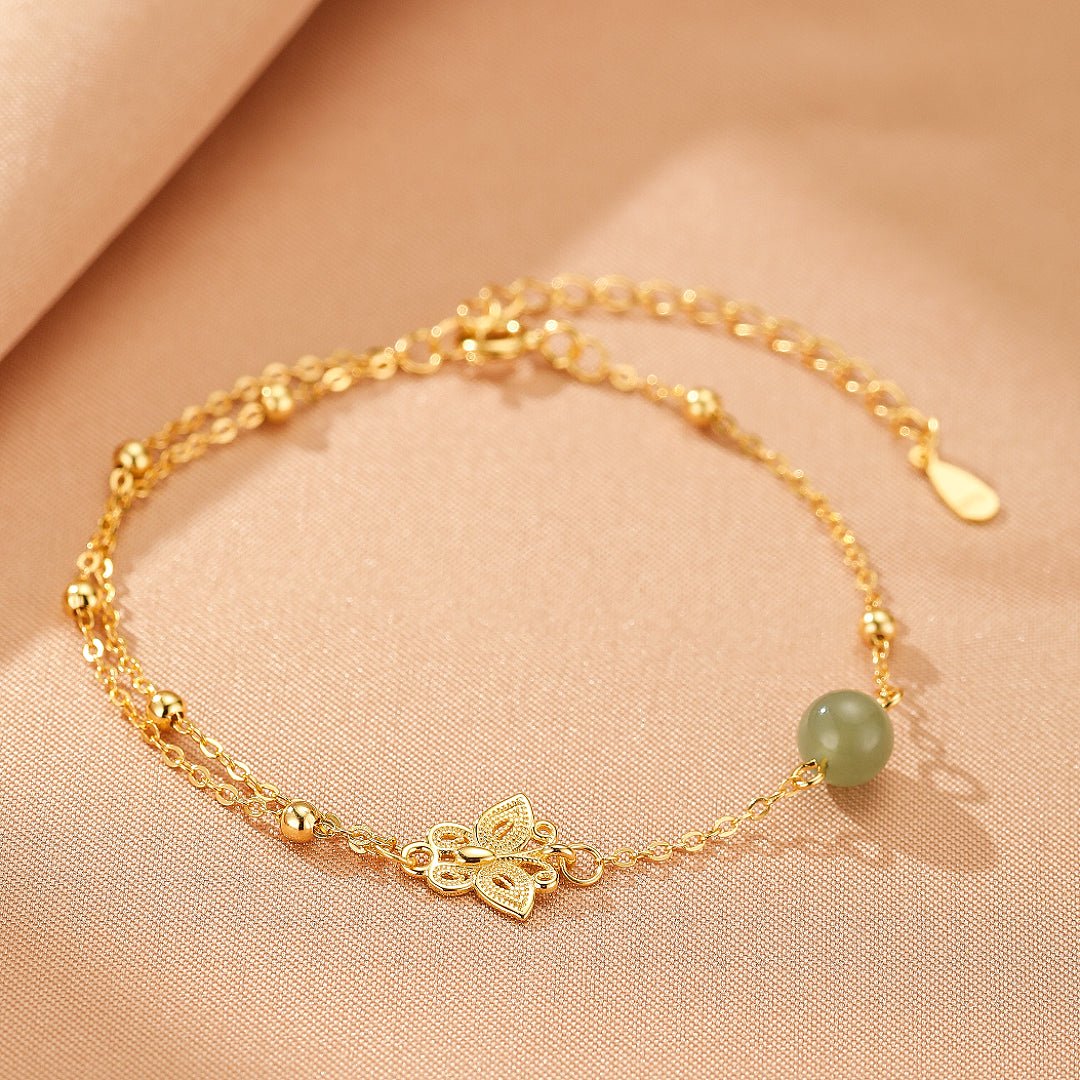 Bracelet papillon en jade néphrite et argent - Biloria