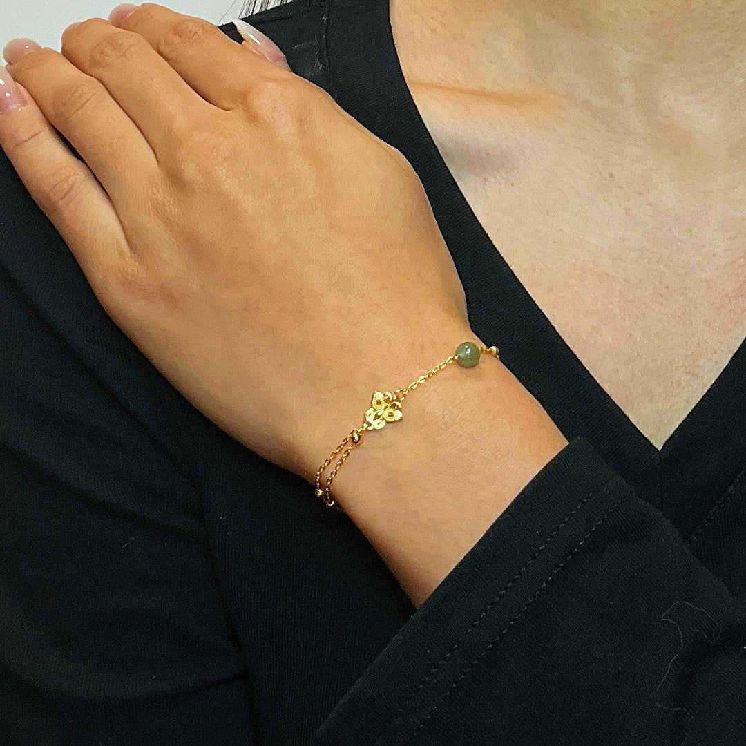 Bracelet papillon en jade néphrite et argent - Biloria