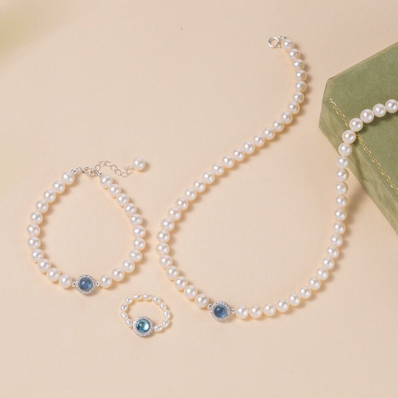 Bracelet Perle Aigue Marine Argent 925 Cadeau Harmonie - Biloria