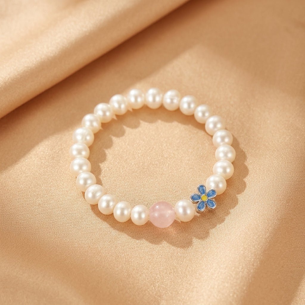 Bracelet Perle et Quartz Rose Argent Pur – Douceur Mère Enfant - Biloria