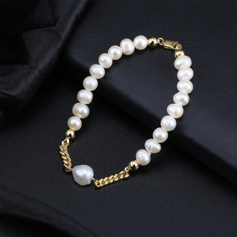 Bracelet Perle Homme Argent Plaqué Or 20,5 cm Cadeau - Biloria