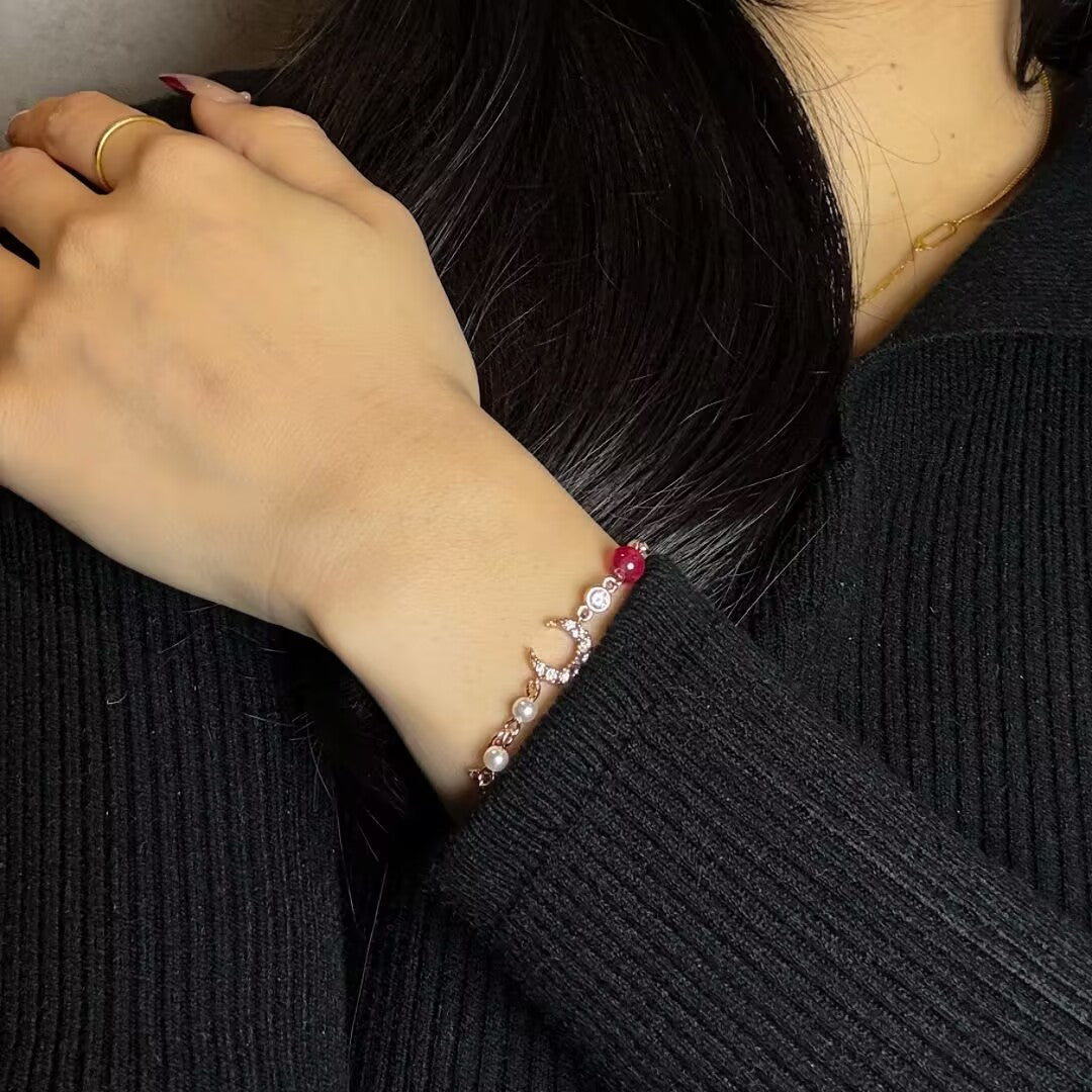 Bracelet Perle Lune Étoile – Lune Rose - Biloria