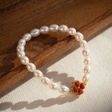 Bracelet Perle Trèfle Charmant Argent Plaqué Or - Biloria
