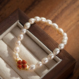 Bracelet Perle Trèfle Charmant Argent Plaqué Or - Biloria