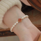 Bracelet Perle Trèfle Charmant Argent Plaqué Or - Biloria