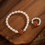 Bracelet Perle Trèfle Charmant Argent Plaqué Or - Biloria