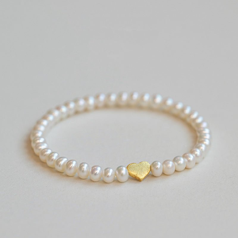 Bracelet Perles d'Eau Douce avec Cœur Doré - Cadeau Mère Fille - Biloria