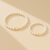Bracelet Perles d'Eau Douce avec Cœur Doré - Cadeau Mère Fille - Biloria
