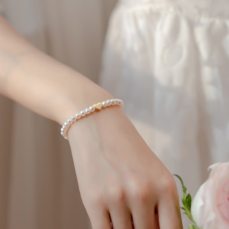 Bracelet Perles d'Eau Douce avec Cœur Doré - Cadeau Mère Fille - Biloria