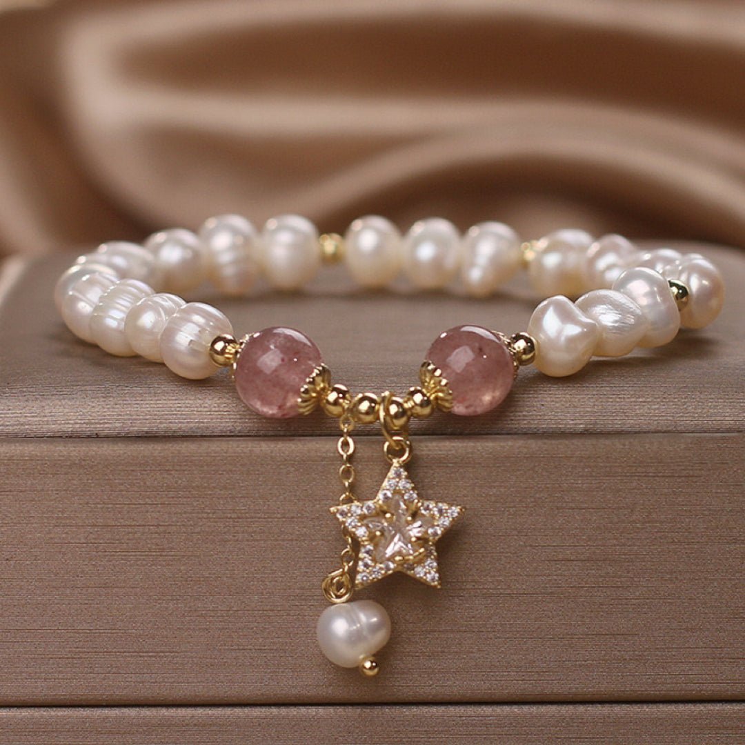 Bracelet Perles et Quartz Fraise Étoile Zircon - Biloria