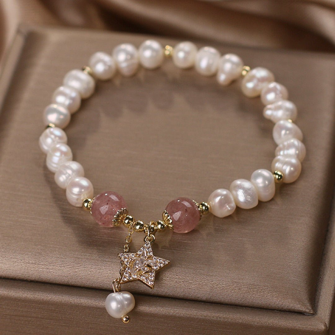Bracelet Perles et Quartz Fraise Étoile Zircon - Biloria