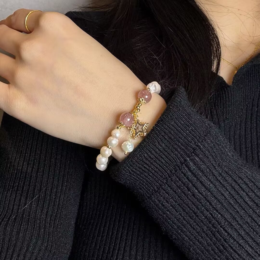 Bracelet Perles et Quartz Fraise Étoile Zircon - Biloria