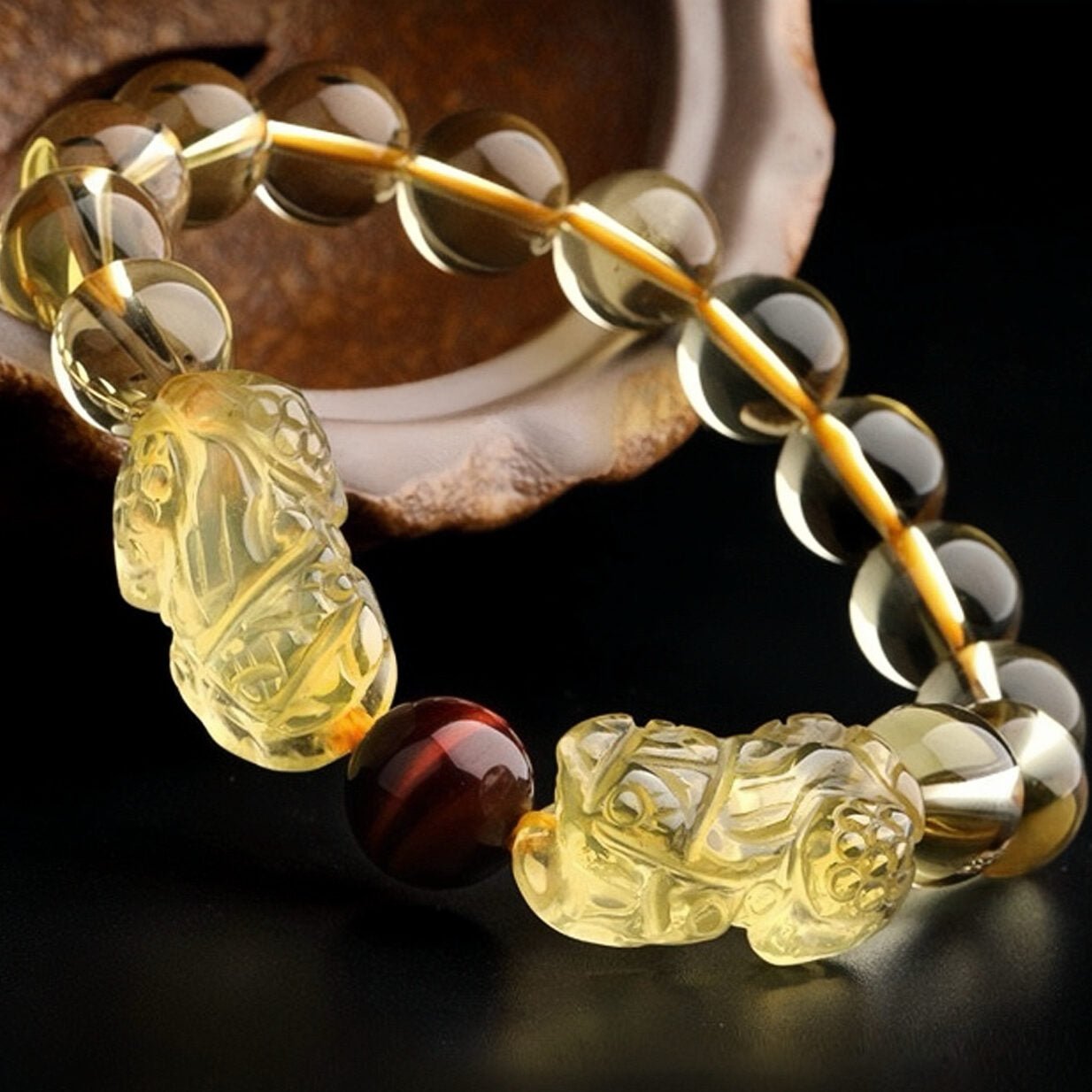 Bracelet Pi Xiu en Citrine et Œil de Tigre, chance et richesse - Biloria