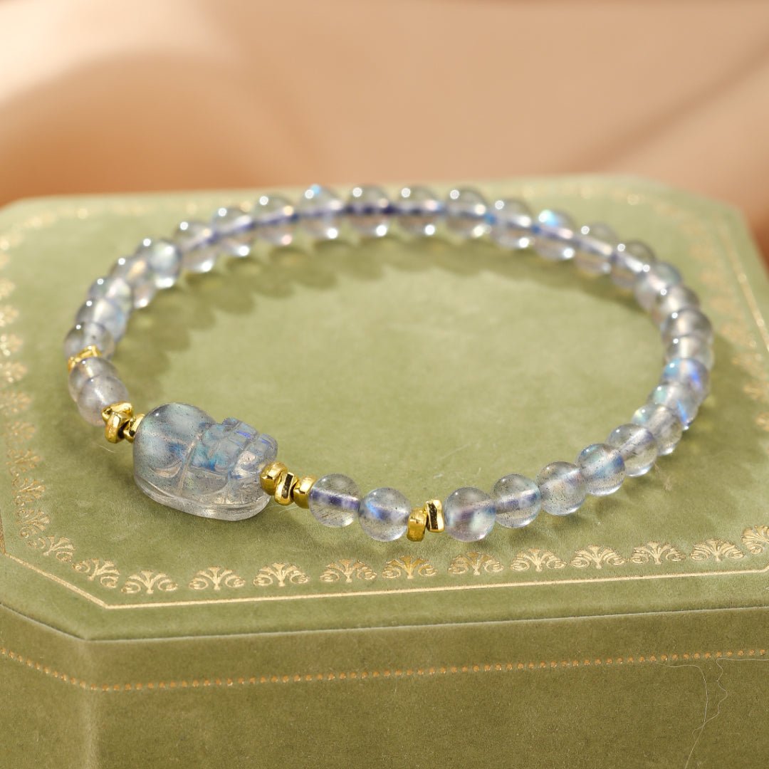 Bracelet Pi Xiu Pierre de Lune Labradorite Argent Plaqué Or - Biloria