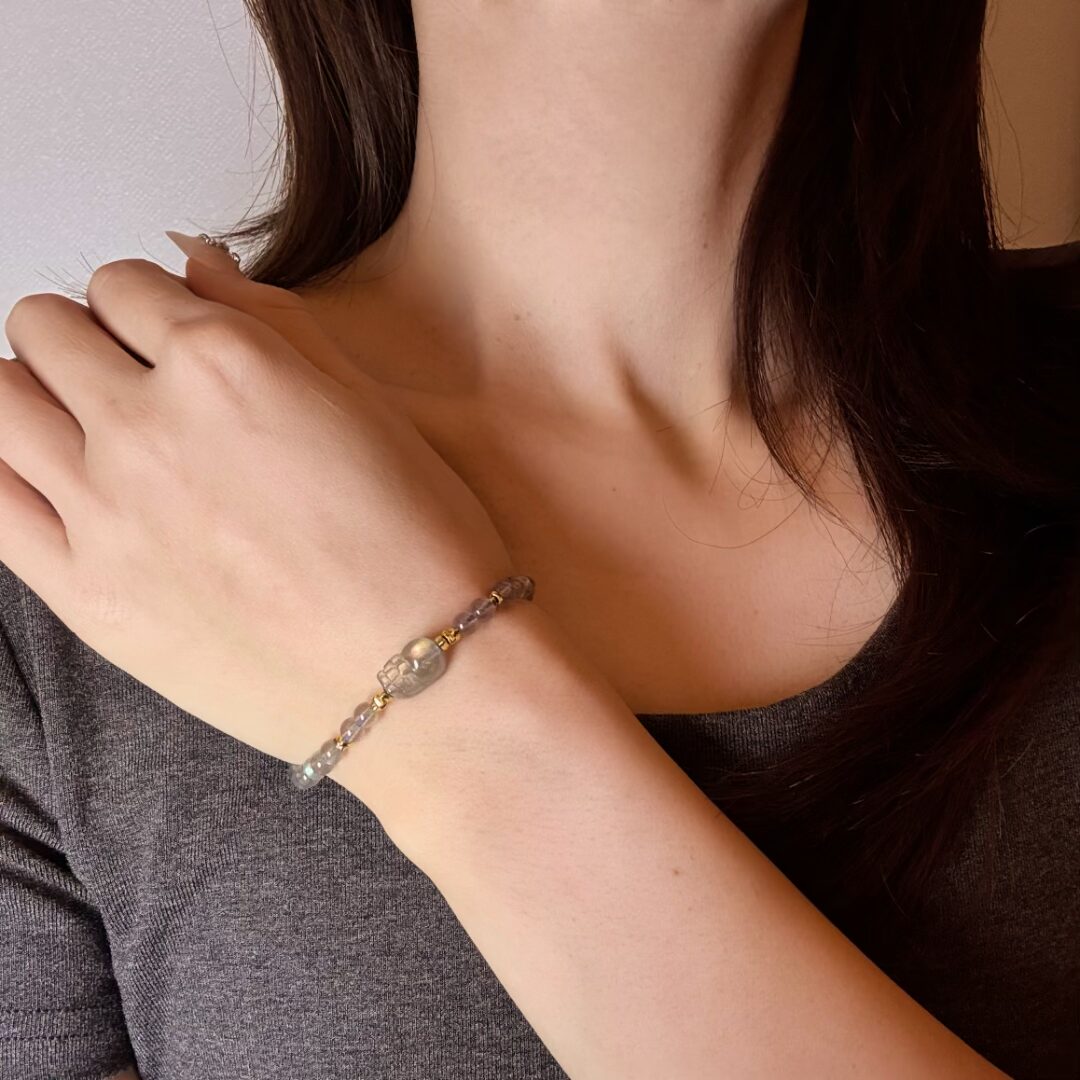 Bracelet Pi Xiu Pierre de Lune Labradorite Argent Plaqué Or - Biloria