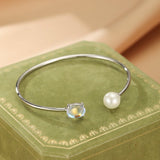 Bracelet Pierre de Lune et Perle Argent S925 Ajustable - Biloria