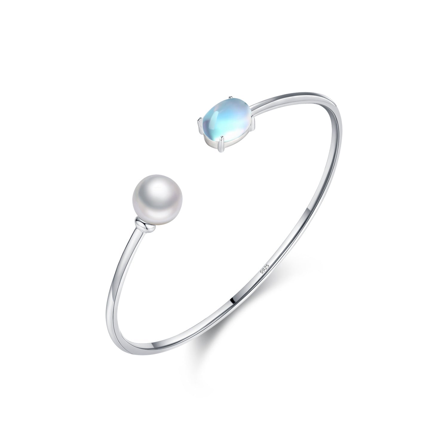 Bracelet Pierre de Lune et Perle Argent S925 Ajustable - Biloria