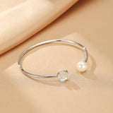 Bracelet Pierre de Lune et Perle Argent S925 Ajustable - Biloria