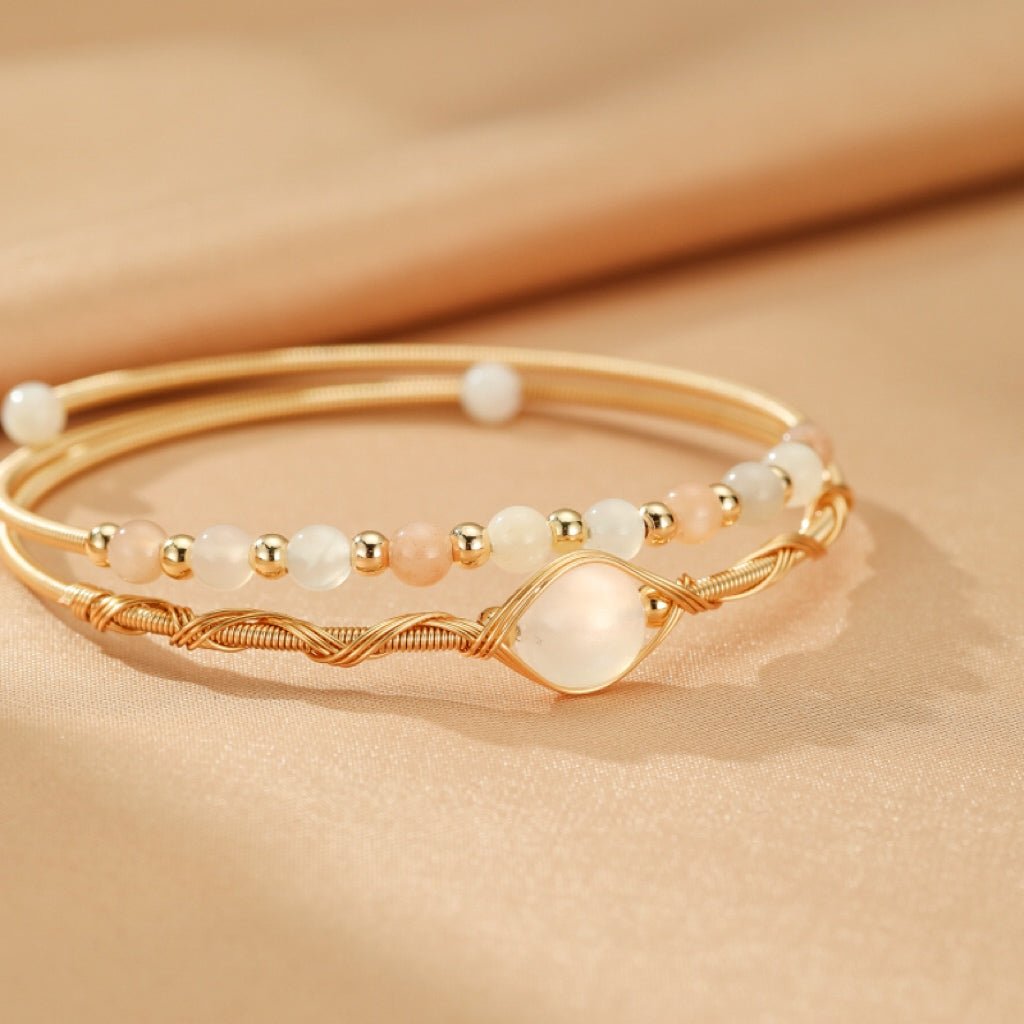 Bracelet Pierre de Lune et Perle – Plaqué Or 14K - Biloria
