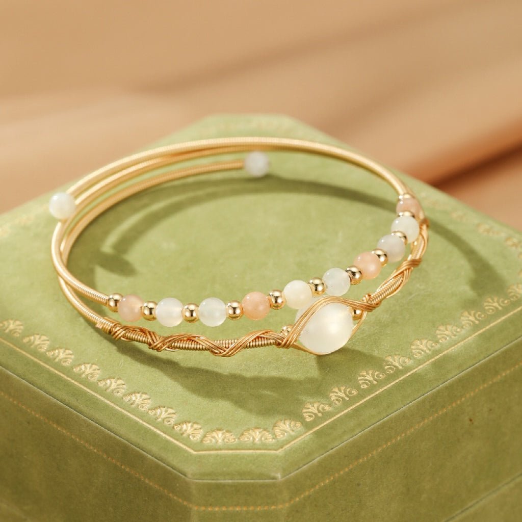 Bracelet Pierre de Lune et Perle – Plaqué Or 14K - Biloria