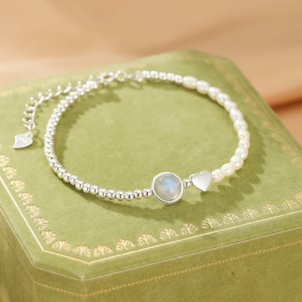 Bracelet Pierre de Lune et Perles d'Eau Douce Argent 925 - Biloria