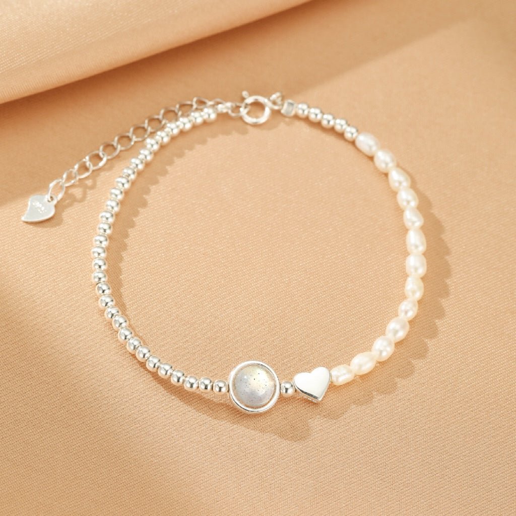Bracelet Pierre de Lune et Perles d'Eau Douce Argent 925 - Biloria