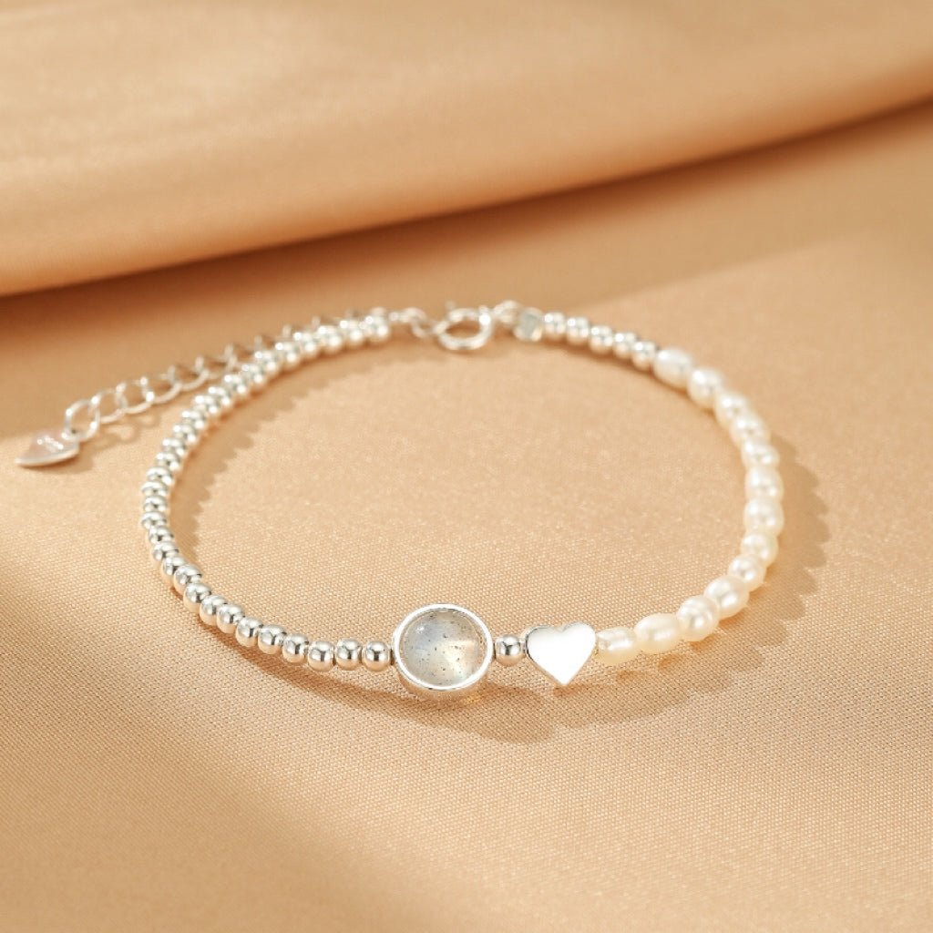 Bracelet Pierre de Lune et Perles d'Eau Douce Argent 925 - Biloria