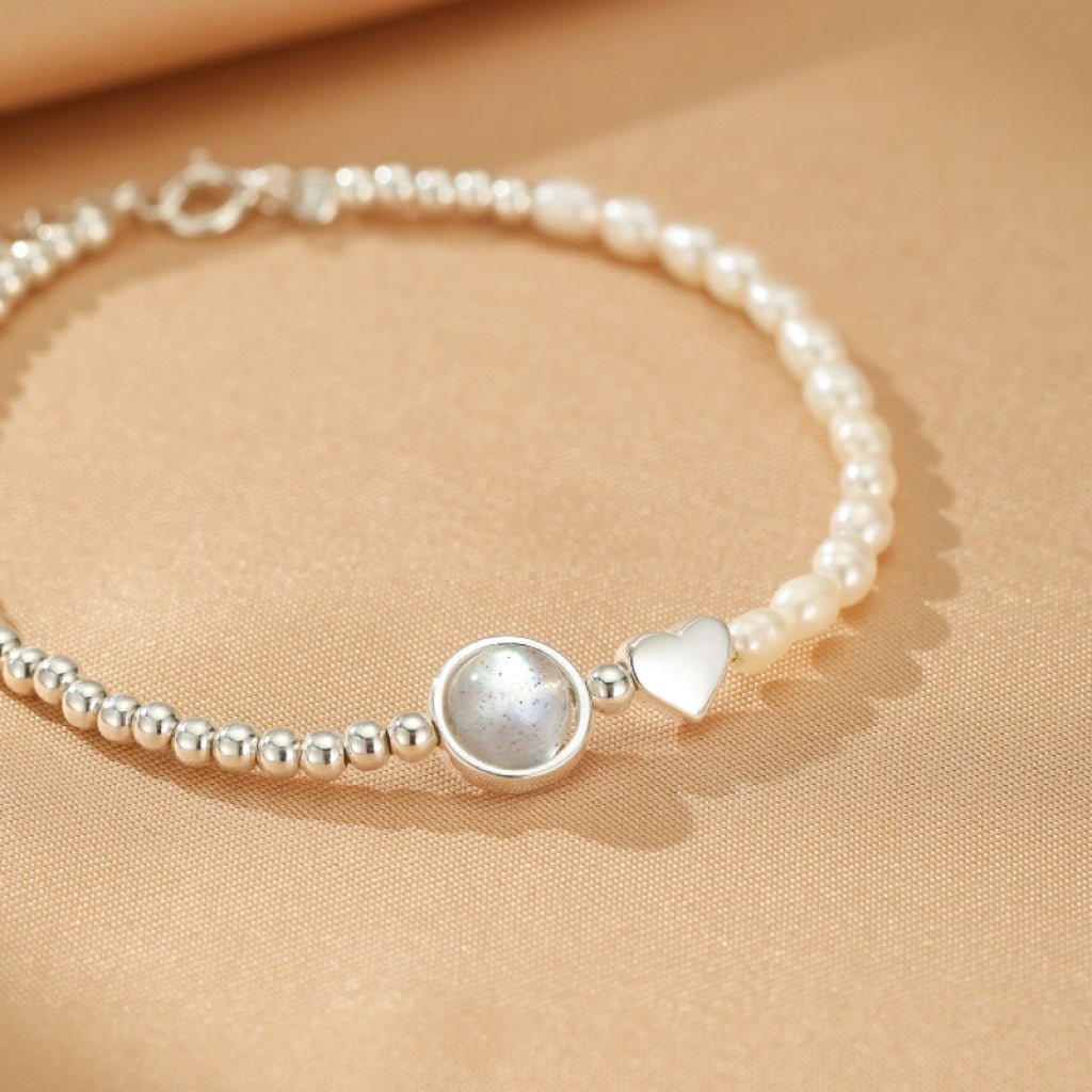 Bracelet Pierre de Lune et Perles d'Eau Douce Argent 925 - Biloria