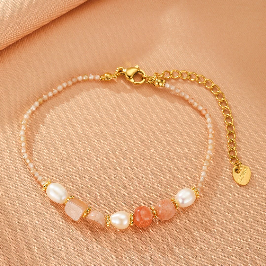 Bracelet Pierre de Soleil et Perle naturelle lithothérapie - Biloria