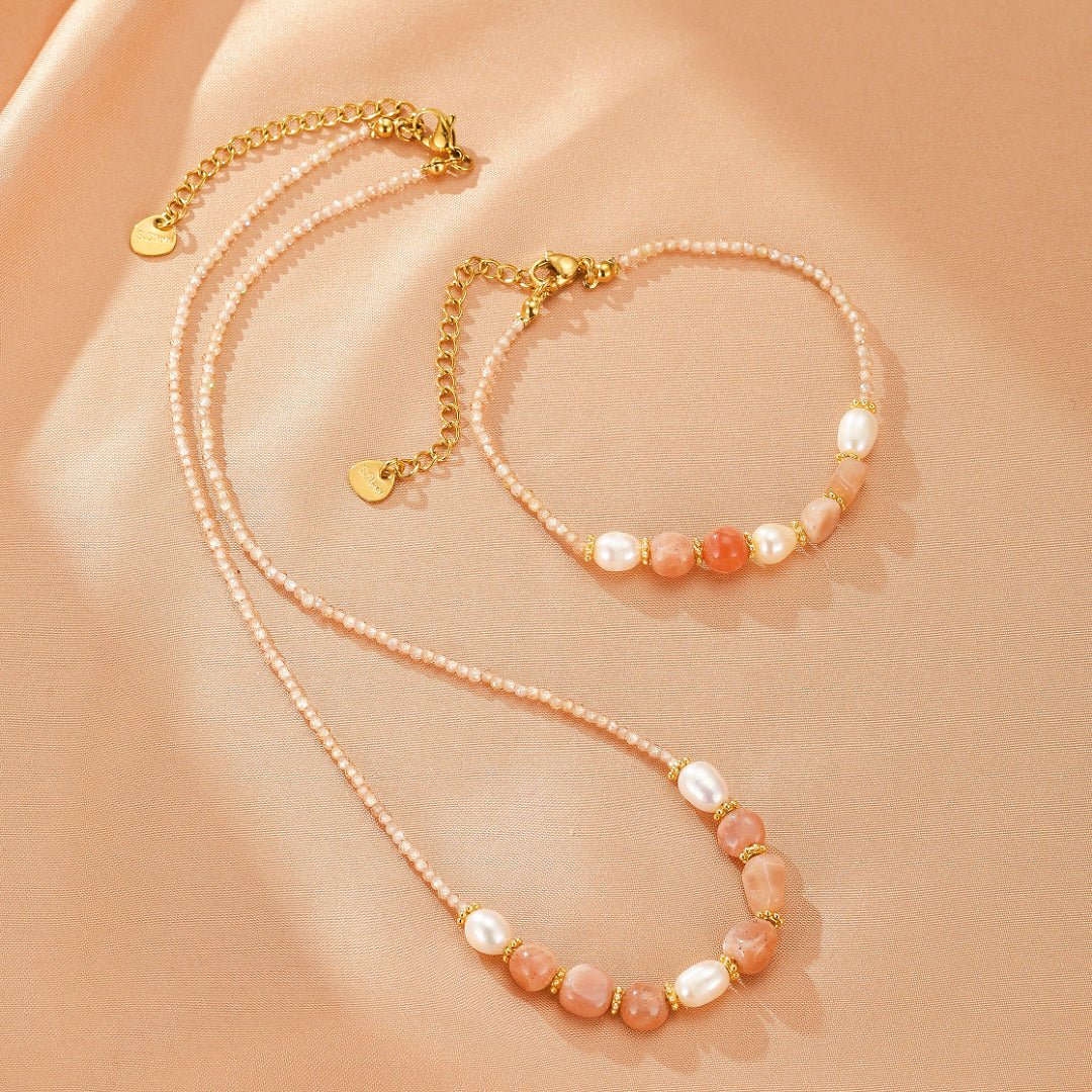Bracelet Pierre de Soleil et Perle naturelle lithothérapie - Biloria