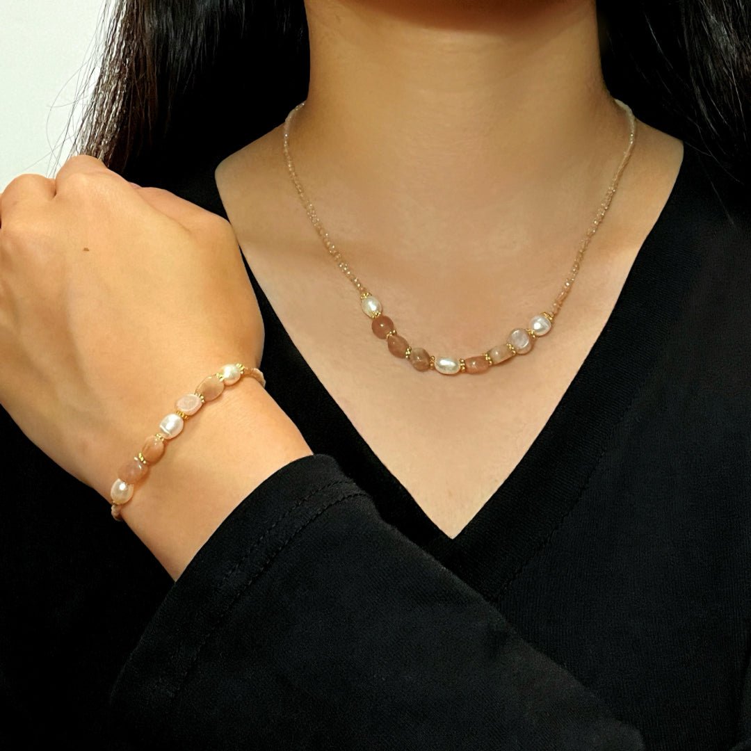 Bracelet Pierre de Soleil et Perle naturelle lithothérapie - Biloria