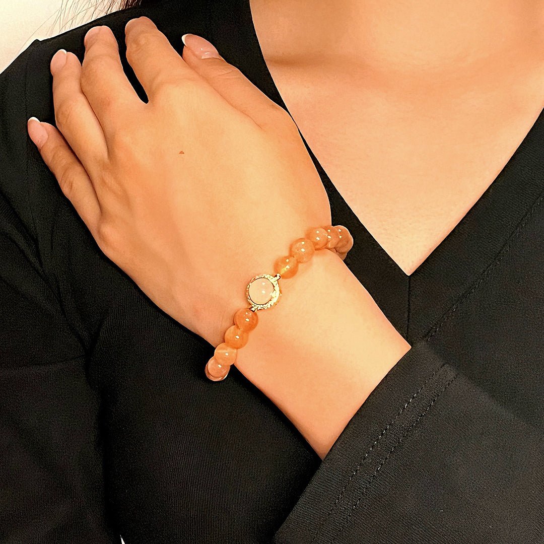 Bracelet Pierre de Soleil, Quartz Rose et Nacre – Douceur Lumineuse - Biloria