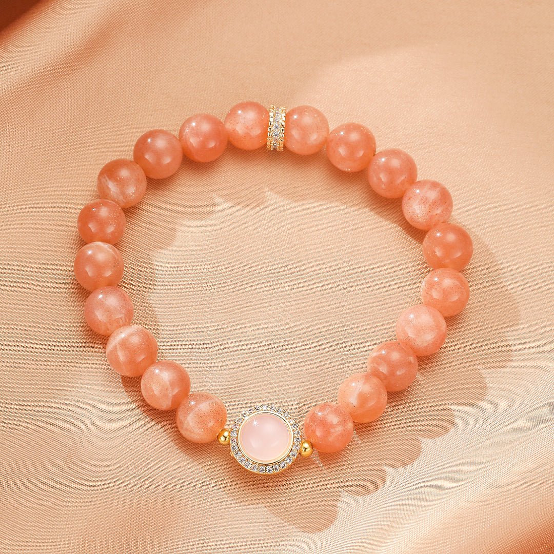 Bracelet Pierre de Soleil, Quartz Rose et Nacre – Douceur Lumineuse - Biloria