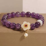 Bracelet pierres naturelles Améthyste Jade Perle Fleur Sérénité - Biloria