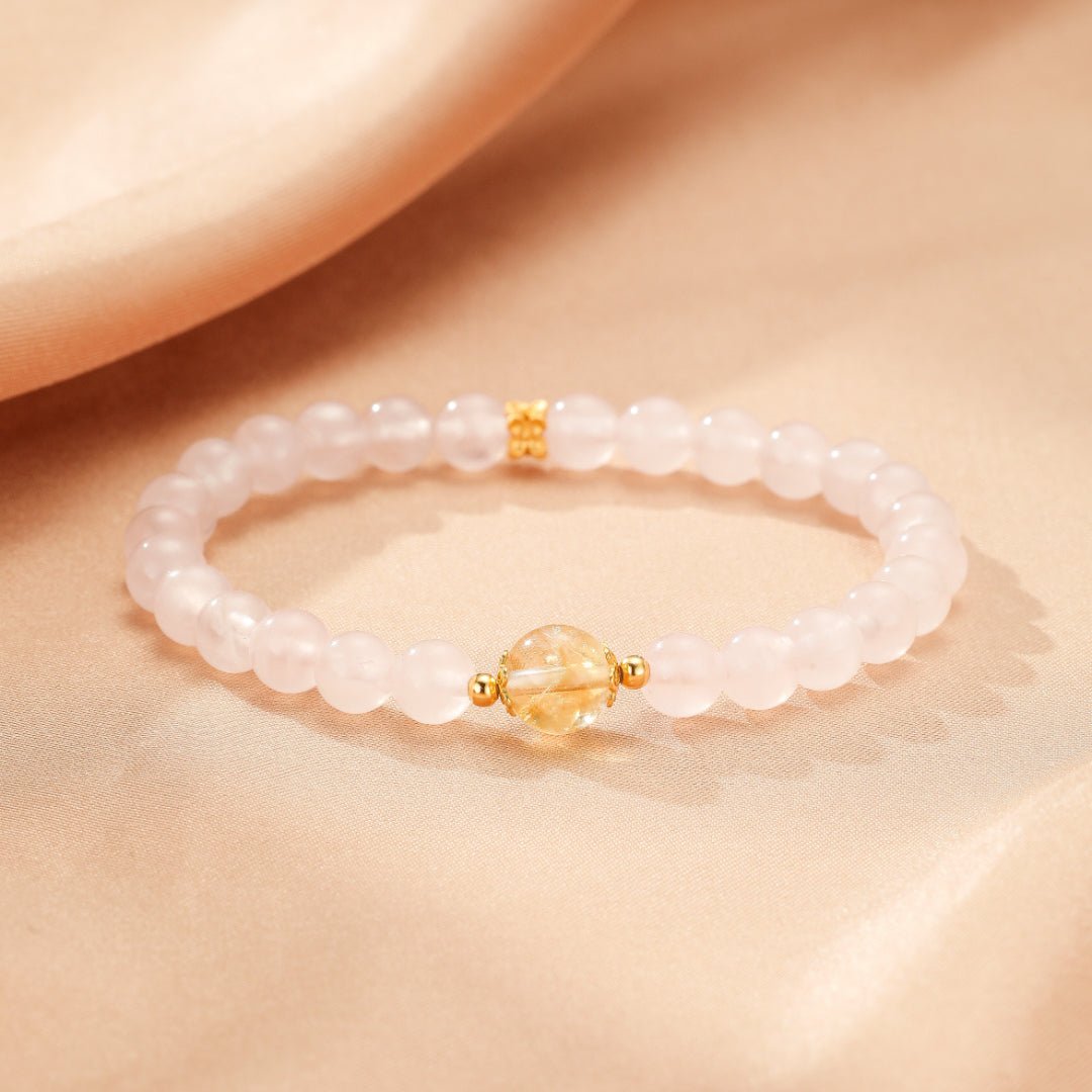 Bracelet Quartz Rose et Citrine, Argent Plaqué Or - Biloria