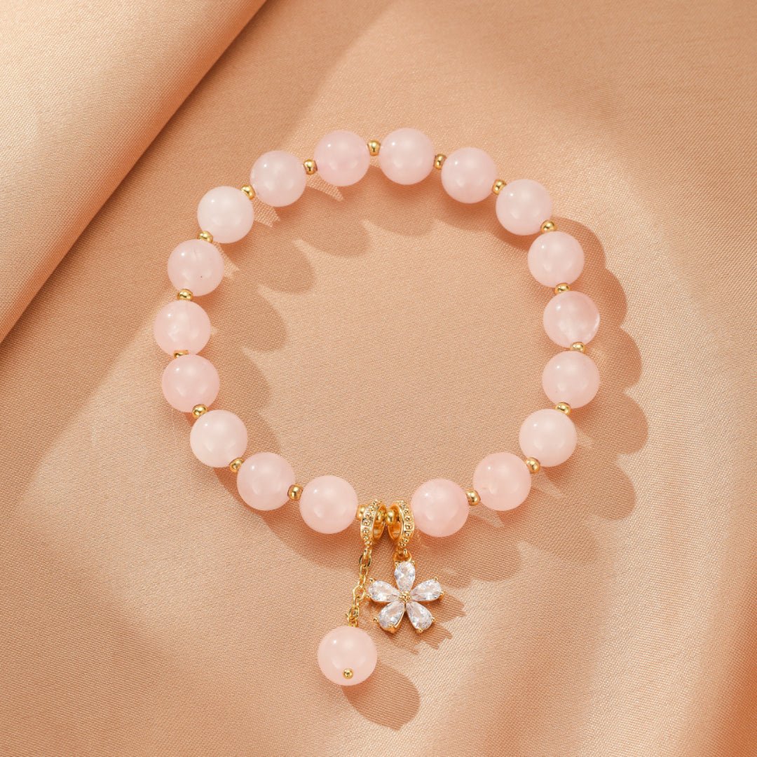 Bracelet Quartz Rose et Fleur Dorée – Bijou Féminin - Biloria