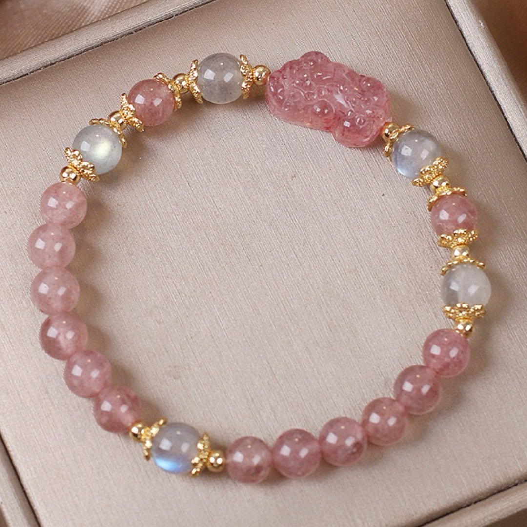 Bracelet Quartz Rose Labradorite PiXiu Protection Feng Shui - Biloria