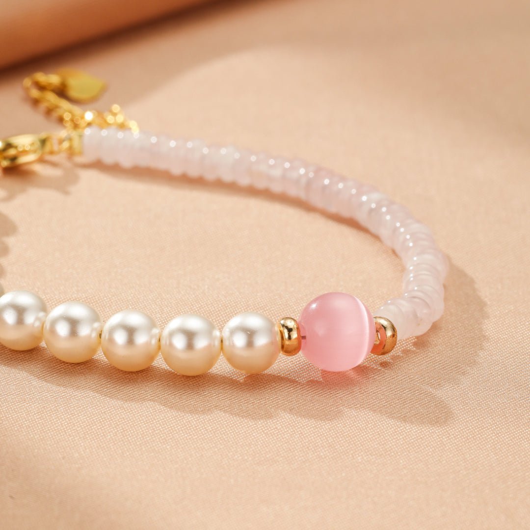 Bracelet Quartz Rose Œil de Chat Perle – Amour et Protection - Biloria