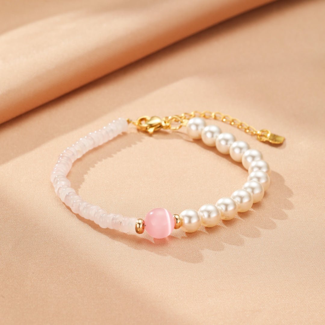 Bracelet Quartz Rose Œil de Chat Perle – Amour et Protection - Biloria