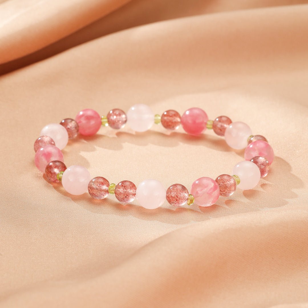 Bracelet Rhodonite Quartz Rose Péridot – Harmonie Printanière - Biloria