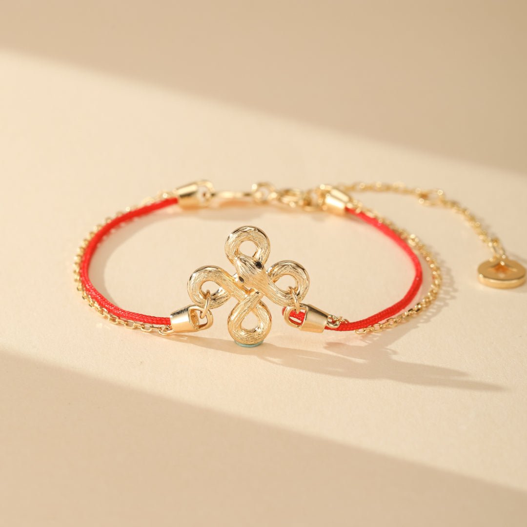 Bracelet Serpent Lien Sacré Fil Rouge - Argent Plaqué Or - Biloria