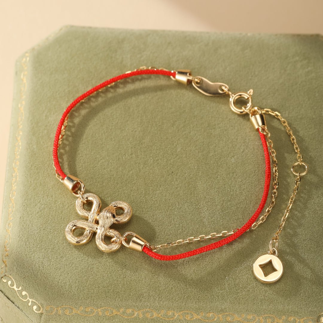 Bracelet Serpent Lien Sacré Fil Rouge - Argent Plaqué Or - Biloria