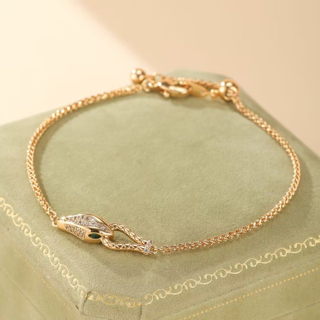 Bracelet Serpent Tête de Serpent Doré Zircon Bijou Cadeau - Biloria