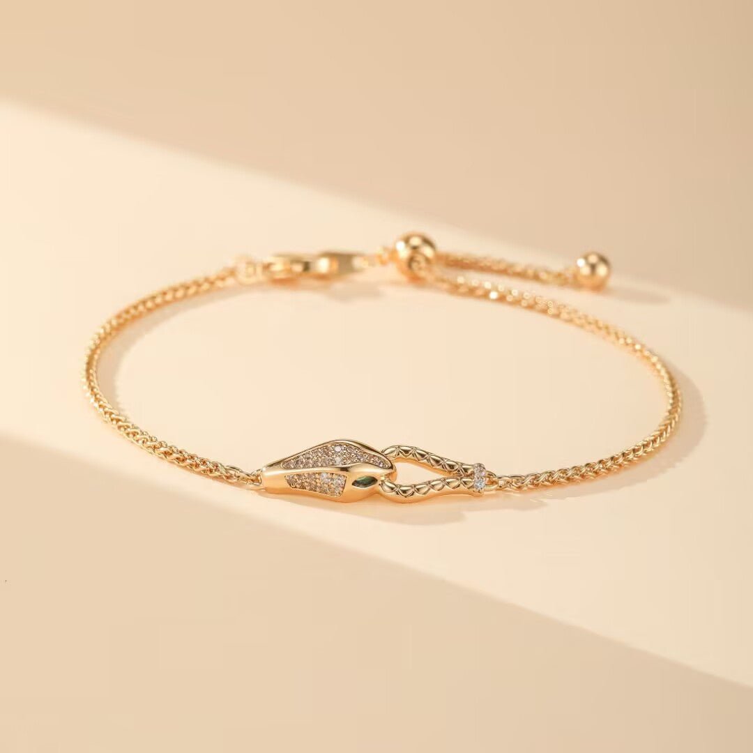 Bracelet Serpent Tête de Serpent Doré Zircon Bijou Cadeau - Biloria