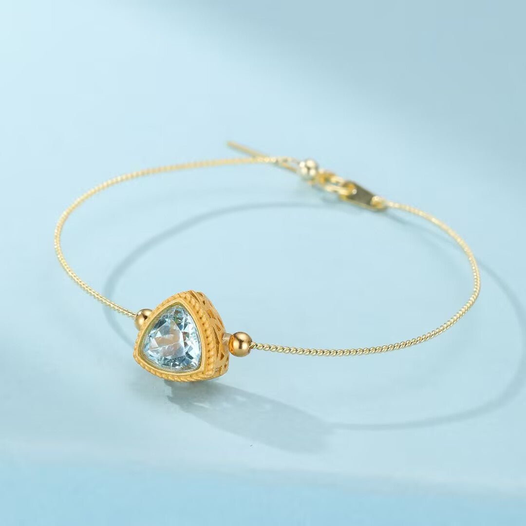 Bracelet Topaze Bleue Trilogie Céleste Argent Plaqué Or - Biloria