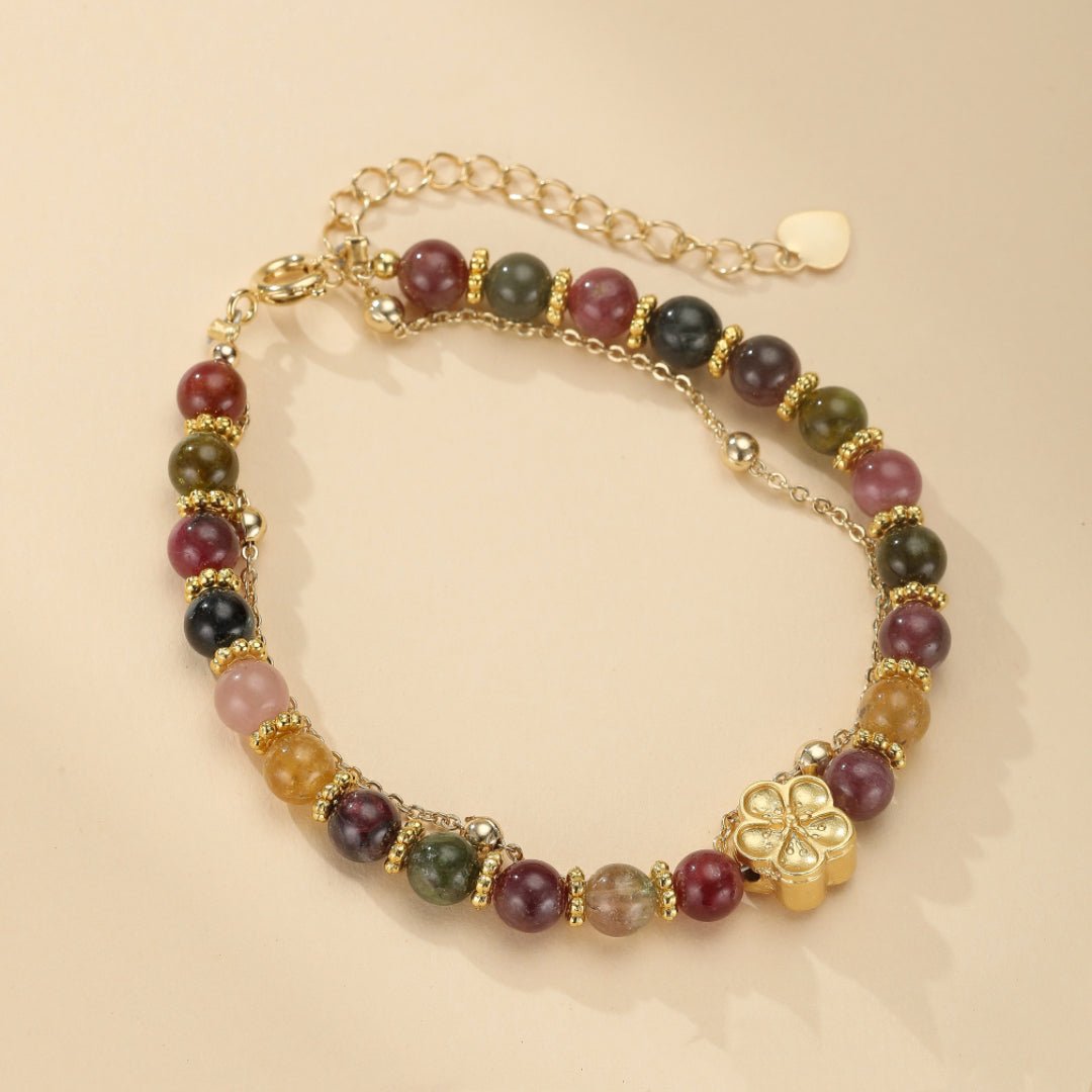 Bracelet Tourmaline et Sakura, Bijou Ajustable Protection - Biloria