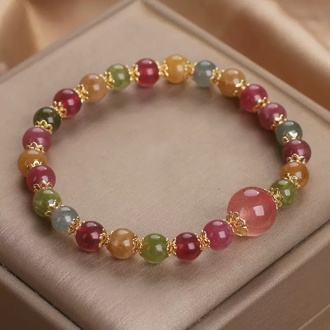 Bracelet Tourmaline Multicolore et Quartz Fraise - Éclat et Sérénité - Biloria