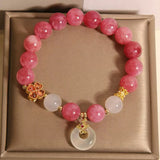 Bracelet Tourmaline Rose et Jade Blanc - Symbole Trèfle Chance - Biloria