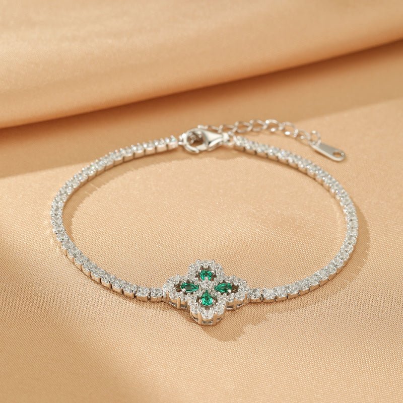 Bracelet Trèfle Émeraude Argent S925 Chance Prospérité - Biloria