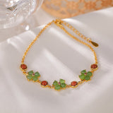 Bracelet Trèfle Jade et Agate Rouge – Chance et Sérénité - Biloria